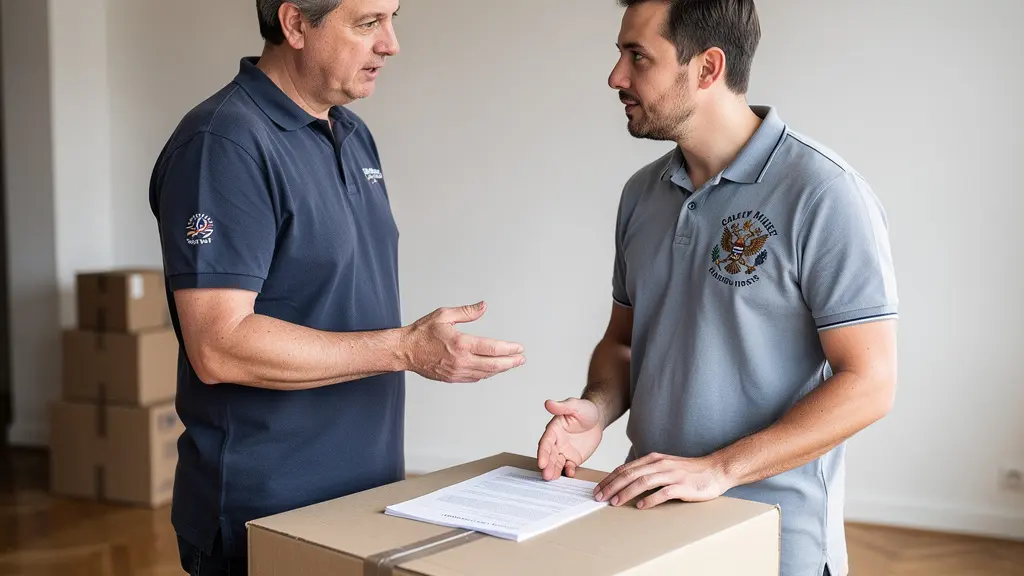 Client écoutant les explications d'un professionnel du déménagement dans un appartement