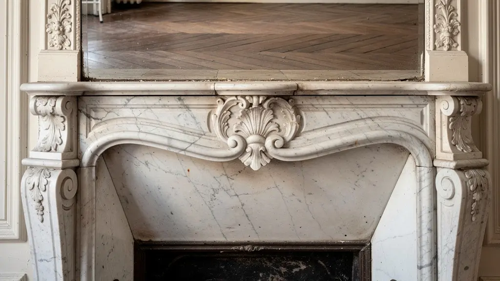 Cheminée en marbre et parquet point de Hongrie appartement parisien valorisation